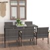 Dining Set Grey and Black Poly rattan, powder-coated steel, glass