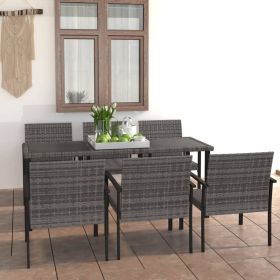 Dining Set Grey and Black Poly rattan, powder-coated steel, glass