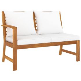Garden Bench Cream, Wood Brown Solid Acacia Wood, Polyester Fabric