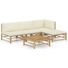 Garden Lounge Set Cream White Bamboo, Polyester 5-Piece Set