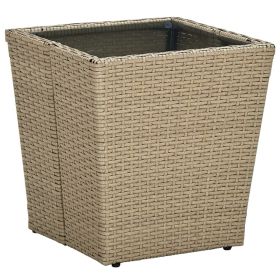 Tea Table Beige 16.3"x16.3"x17.3" Poly Rattan and Tempered Glass