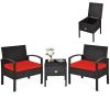 3 Pieces PE Rattan Wicker Sofa Set with Washable and Removable Cushion for Patio