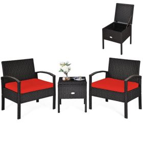 3 Pieces PE Rattan Wicker Sofa Set with Washable and Removable Cushion for Patio