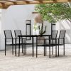Dining Set Black Powder-coated steel, glass, PVC hollow rattan