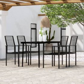 Dining Set Black Powder-coated steel, glass, PVC hollow rattan