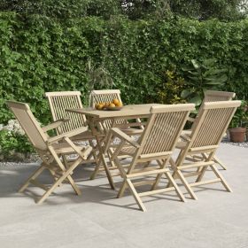 Garden Dining Set Grey Solid teak wood Medium Foldable