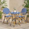 Outdoor PE Rattan and Aluminum 3 Piece French Bistro Set, Dark Teal & White, and Bamboo Finish