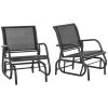 Outsunny Porch Glider Set of 2, Metal Frame Swing Glider Chairs with Breathable Mesh Fabric, Curved Armrests and Steel Frame for Garden, Poolside