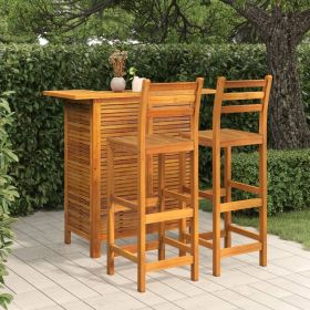 Garden Bar Set Natural Wood Solid Acacia Wood Compact Footrest