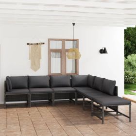 Garden Lounge Set Gray Poly Rattan 7 Piece Set Modular