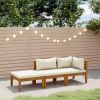 Garden Lounge Set Cream Solid acacia wood, fabric (100% polyester)