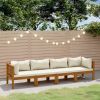 Garden Lounge Set Cream Solid acacia wood with polyester fabric