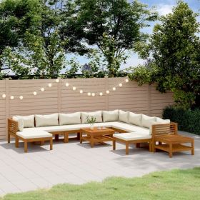 Garden Lounge Set Cream Solid acacia wood, 100% polyester fabric