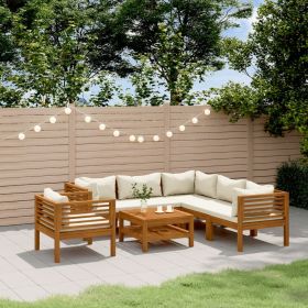 Garden Lounge Set Cream Solid acacia wood, 100% polyester
