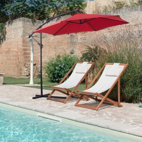 1 Piece 10ft Classic Hanging Umbrella Patio Shade Offset Outdoor Market Umbrella with Cross Base Waterproof UV Protection Burgundy