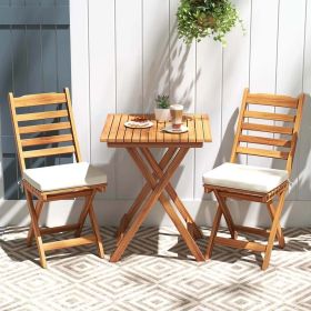 Outdoor Wood Bistro Set with Soft Seat Cushions and Table