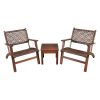3 Pieces Outdoor Wooden Patio Rattan Furniture Set
