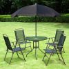 6 Piece Patio Dining Set for 4 with Umbrella, Outdoor Table and Chairs with 4 Folding Dining Chairs & Round Glass Table for Garden