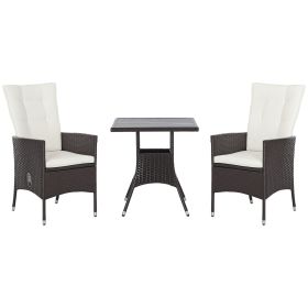 3 Piece Patio Bistro Set, PE Wicker Furniture Conversation Set w/ Tufted Cushion Reclining Chairs & Coffee Table, Cream
