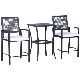 3pcs Patio Bar Set with Soft Cushion, Rattan Wicker Outdoor Furniture Set for Backyards, Lawn, Deck, Poolside