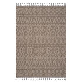 5X7 Mocha /Geometric Indoor/Outdoor Area Rug