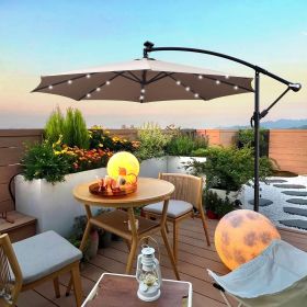 10 ft Outdoor Patio Umbrella Solar Powered LED Lighted Sun Shade Market Waterproof 8 Ribs Umbrella with Crank and Cross Base for Garden Deck Back