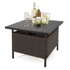 Patio Square Wicker Side Table with Umbrella Hole  outdoor coofee table for Yard Garden Poolside