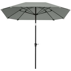 7.6FT Aluminum Patio Umbrella Parasol 8 Ribs Outdoor Market Umbrella with Crank, Push Button Tilt for Deck, Backyard and Lawn, Light Grey