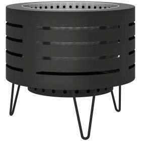 Round Fire Pit with Fire Poker, Portable Wood Burning Firepit with Ash Tray and Hairpin Legs, Outdoor Fireplace, Black