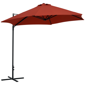 8.5FT Offset Patio Umbrella with 360° Rotation, Outdoor Cantilever Roma Parasol Hanging Sun Shade Canopy Shelter with Cross Base, Wine Red
