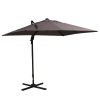 8'x8' Square Patio Hanging Offset Umbrella, Outdoor Cantilever Parasol w/ Cross Base, Light Brown