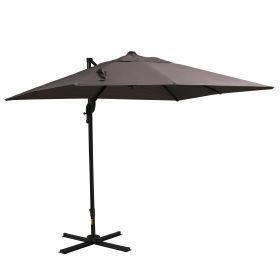 8'x8' Square Patio Hanging Offset Umbrella, Outdoor Cantilever Parasol w/ Cross Base, Light Brown