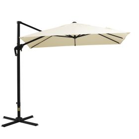 8'x8' Square Patio Hanging Offset Umbrella, Outdoor Cantilever Parasol w/ Cross Base, Cream White