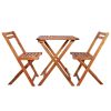 Bistro Set Warm Natural Brown Solid Acacia wood Small Foldable