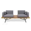 Outdoor Acacia Wood 2 Seater Sofa with Metal Legs for Garden Patio