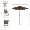 Patio Bar Set for 2 with 6 Adjustable Tilt Umbrella Brown Outdoor Bistro Set Folding Chairs
