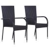 Dining Set Black Polyethylene rattan, Powder-coated steel, Glass