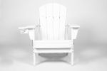 Folding Adirondack Chair with Side Table, 3-Piece Adirondack Chair Set, White (2 Chairs and 1 Table)