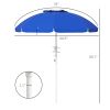 5.7' Beach Umbrella with Tilt Adjustable Height, Cup Holders Hook Vent Ruffles for Travel Blue
