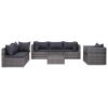 Sofa Set Grey Poly rattan, powder-coated steel, glass, polyester