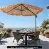 9.5ft Tropical-Style Outdoor Umbrella (Natural+Black) - 2-Tier Vented, Sun Protection, Backyard/Poolside Decor