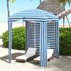 5.8' x 5.8' Blue White Stripe Cabana Umbrella with Single-top Vented Windows Ruffles Carry Bag for Outdoor Use
