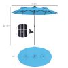 Double-sided Patio Umbrella, 9.7' Outdoor Umbrella with Tilt and Crank, LED Solar Light and 12 Ribs, Light Blue