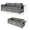 3 Seater Wicker Sofa with Side Trays, Outdoor Patio Couch with 6" Thick Back Cushions, Deep Seating, Mixed Gray