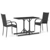 Dining Set Black Polyethylene rattan, Powder-coated steel, Glass
