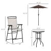 4 Piece Outdoor Bar Set with 2 Folding Chairs, Adjustable Umbrella and Wave Textured Tempered Glass Table, Cream White