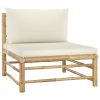 Garden Lounge Set Cream White Bamboo, fabric (100% polyester)