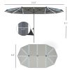 15ft Double-Sided Outdoor Umbrella with Solar Lights, UPF50+ Extra Large Aluminum Patio Umbrella with Crank, Dark Gray