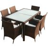 Outdoor Furniture Set Brown PE Rattan 7 Piece Seats Many