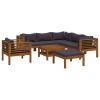 Wooden Lounge Set Dark grey Solid Acacia wood, Polyester Large